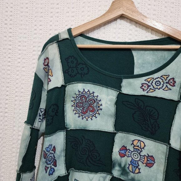 Vintage Y2K Lizzie Mcguire Inspired Patchwork Long Sleeve Boxy Crop Top X-Large - Picture 5 of 15